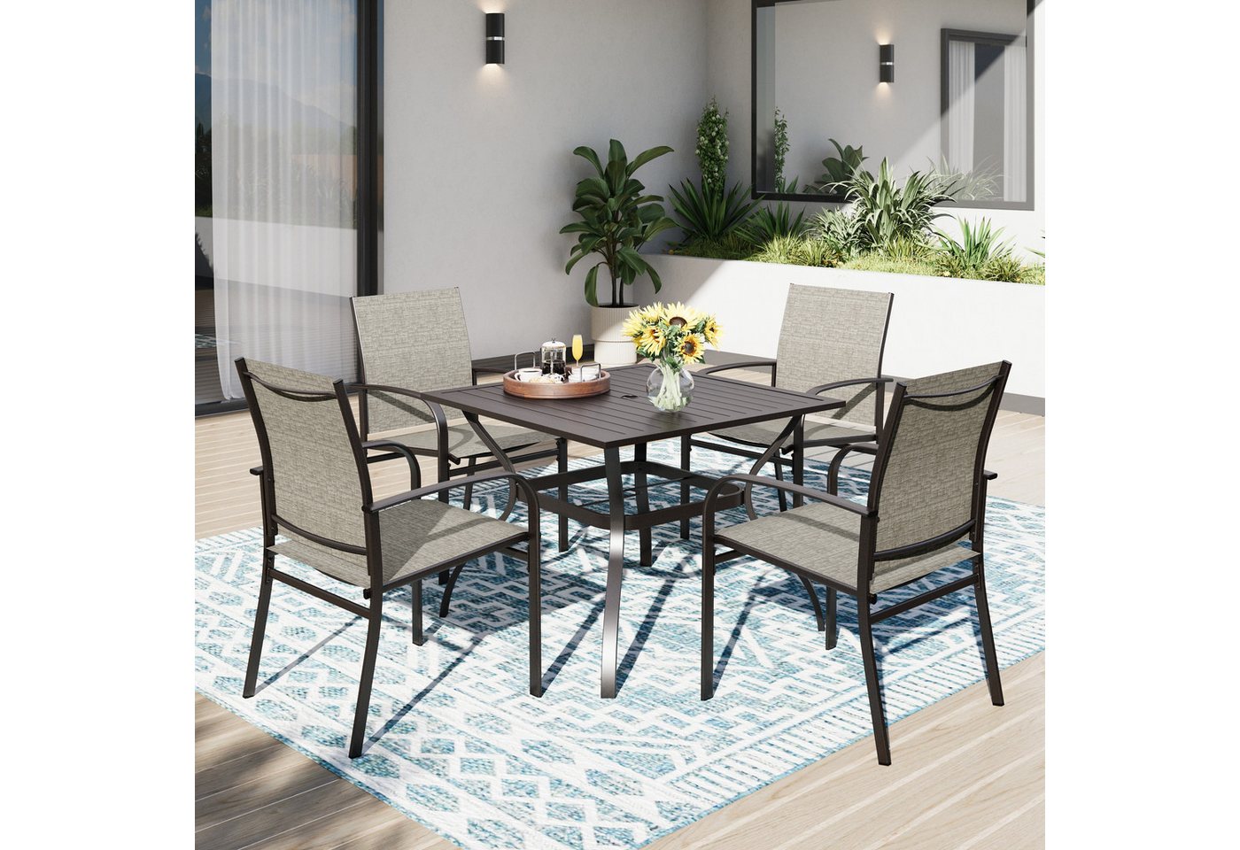PHI VILLA Gartenstuhl (Gartensessel Outdoor aus Textilene-Gewebe für Garten, Hinterhof, Terrasse, 4 St), Gartenstühle mit E-beschichtetem Metallgestell, Belastbarkeit 150 kg