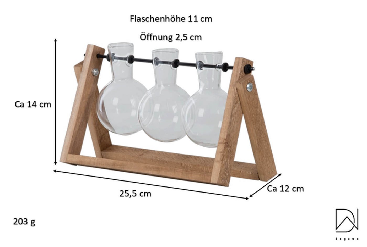 esschert design Übertopf Steckling-Vase im Holzgestell mit 3 Glaskolben. Pflanzenanzucht & Deko Bild 3