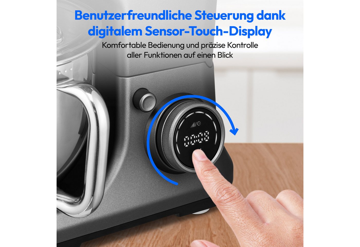 Medion® Küchenmaschine MD 18442 8 Geschwindigkeitsstufen, titan, 1200 W, 5 l Schüssel, Umfangreiches Zubehör-Set inkl. Eisschüssel für Speiseeiszubereitung Bild 3