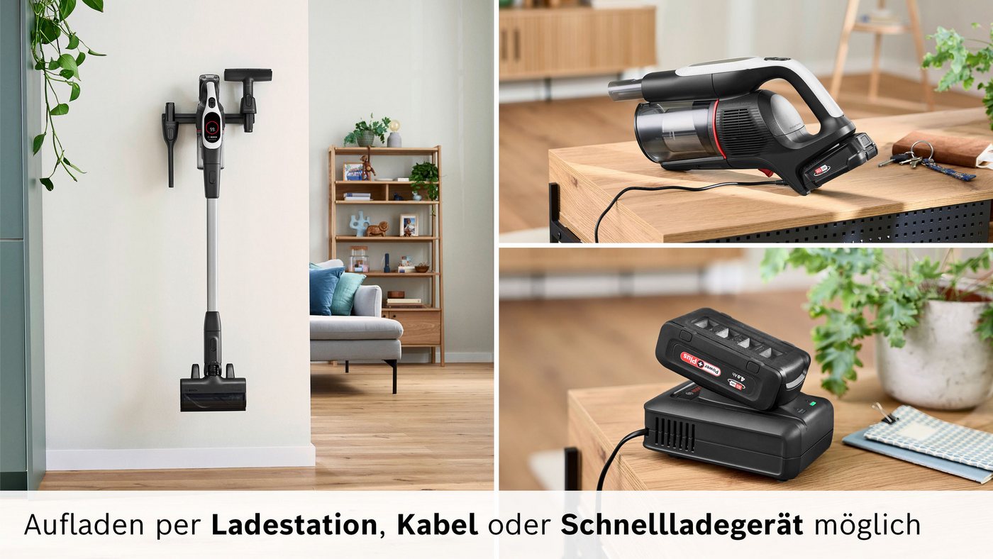 BOSCH Akku-Stielstaubsauger BTS942WQC, beutellos, LED-Licht, HEPA-Filtersystem, Schnellladegerät, 2 Akkus, weiß Bild 5