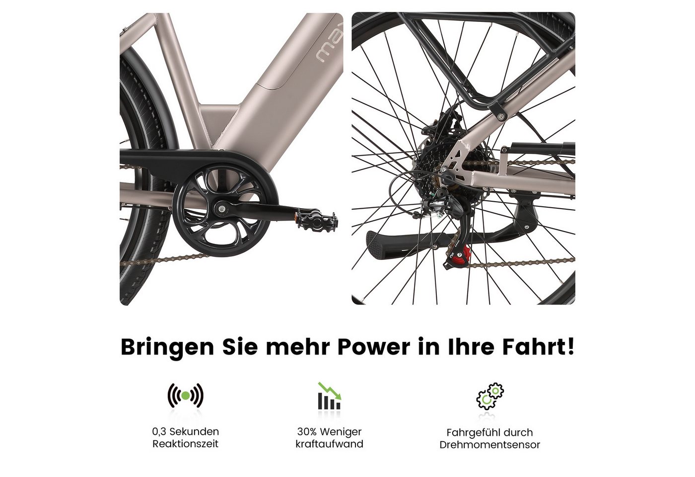 Maxtron E-Bike ATB Maxtron Lira 28" City-E-Bike, 7 Gang Shimano, Kettenschaltung, Heckmotor, 720 Wh, (mit integr. Akku), Elektrofahrrad für Alltag und Einkauf Bild 3