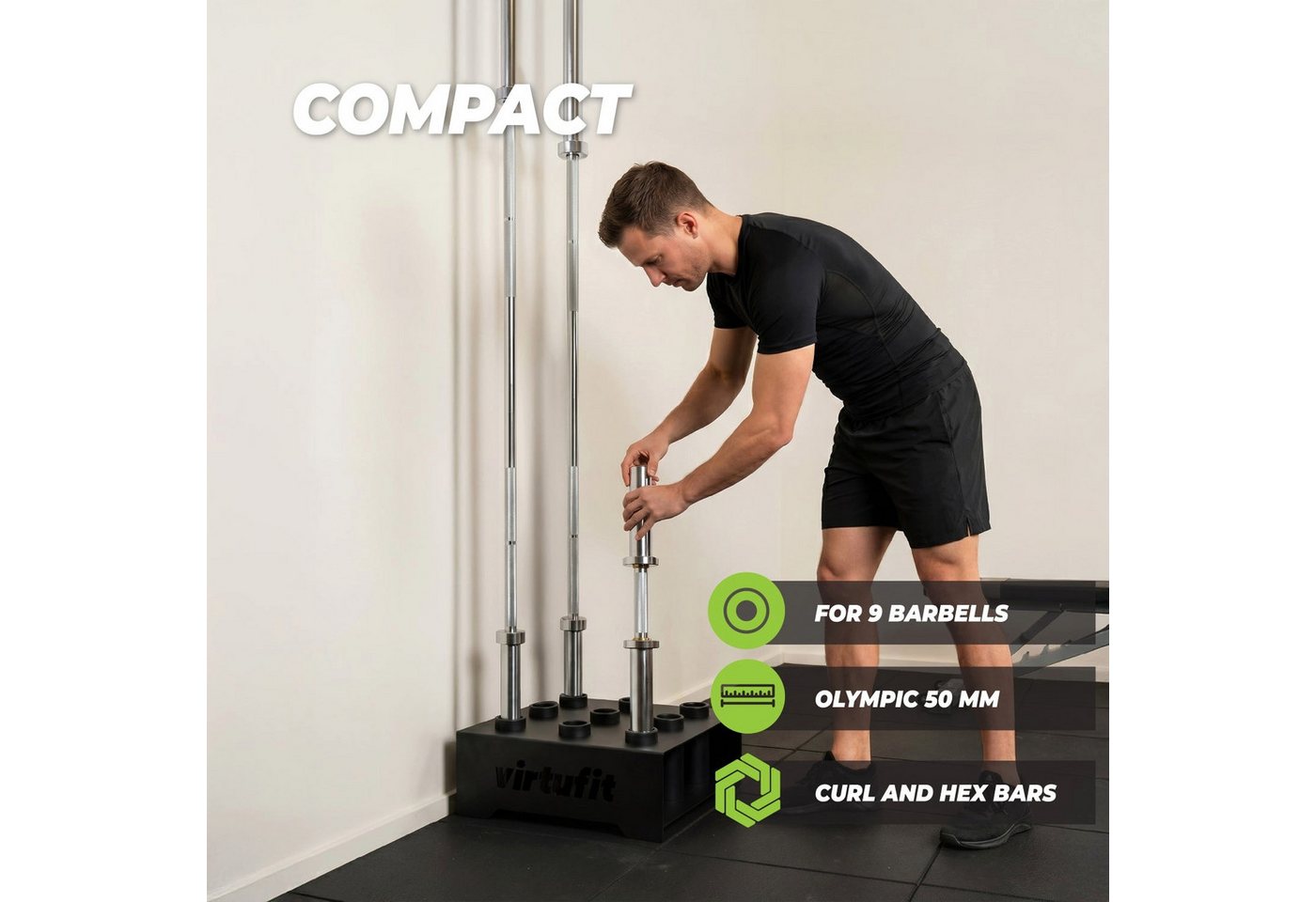 VirtuFit Langhantelstange VirtuFit Olympischer Hantelstangenständer für 9 Stangen 50 mm Schwarz Bild 2