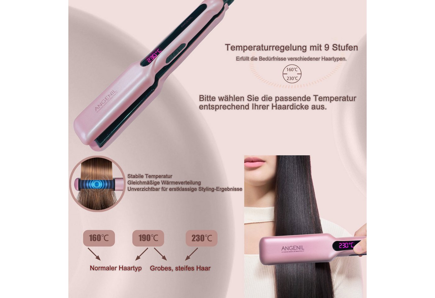 ANGENIL Glätteisen für Locken und Glätten, Haarglätter und Lockenstab 2 in 1, Haar Glätteisen Keramik Ionen Technologie, Glatteisen 1.6" Breite Platten, Hair Iron Straightener Glatte Haare Bild 4
