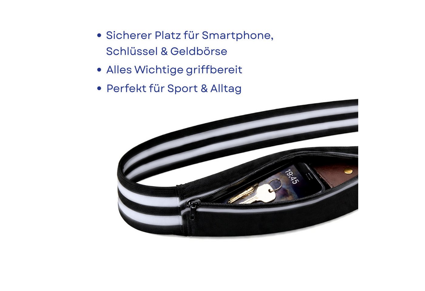 FIRST AID ONLY® Reflektorband Reflektorgurt Schwarz, Reflekorband EN ISO 20471, Tasche für Mobiltelefon oder Geldbörse Bild 4