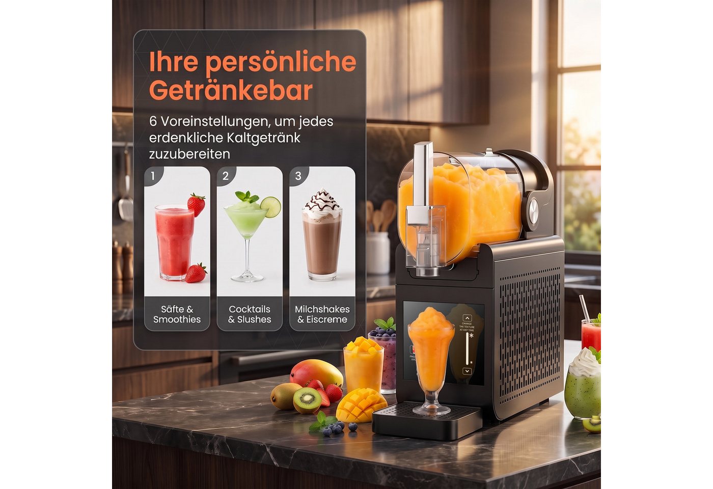 WILGOON Slush-Eismaschine 1,85 L Slush Maschine & Softeismaschine für Zuhause, 6 Programme, 1,85 l, 245 W, für Eis, Slushies, Frappés,Milchshakes – ohne Eis dank,Selbstreinigung