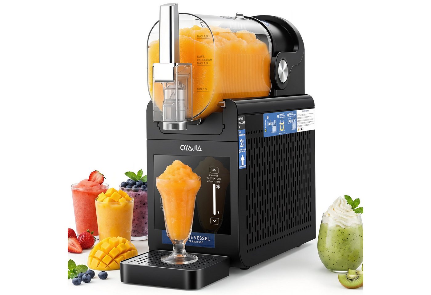 WILGOON Slush-Eismaschine 1,85 L Slush Maschine & Softeismaschine für Zuhause, 6 Programme, 1,85 l, 245 W, für Eis, Slushies, Frappés,Milchshakes – ohne Eis dank,Selbstreinigung Bild 3