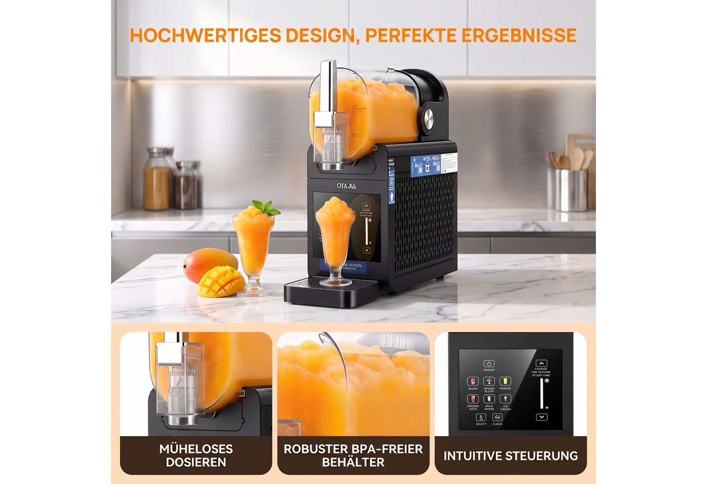WILGOON Slush-Eismaschine 1,85 L Slush Maschine & Softeismaschine für Zuhause, 6 Programme, 1,85 l, 245 W, für Eis, Slushies, Frappés,Milchshakes – ohne Eis dank,Selbstreinigung Bild 4