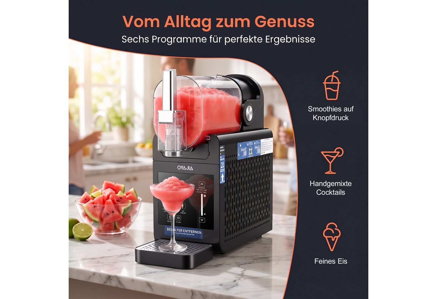 WILGOON Slush-Eismaschine 1,85 L Slush Maschine & Softeismaschine für Zuhause, 6 Programme, 1,85 l, 245 W, für Eis, Slushies, Frappés,Milchshakes – ohne Eis dank,Selbstreinigung Bild 5
