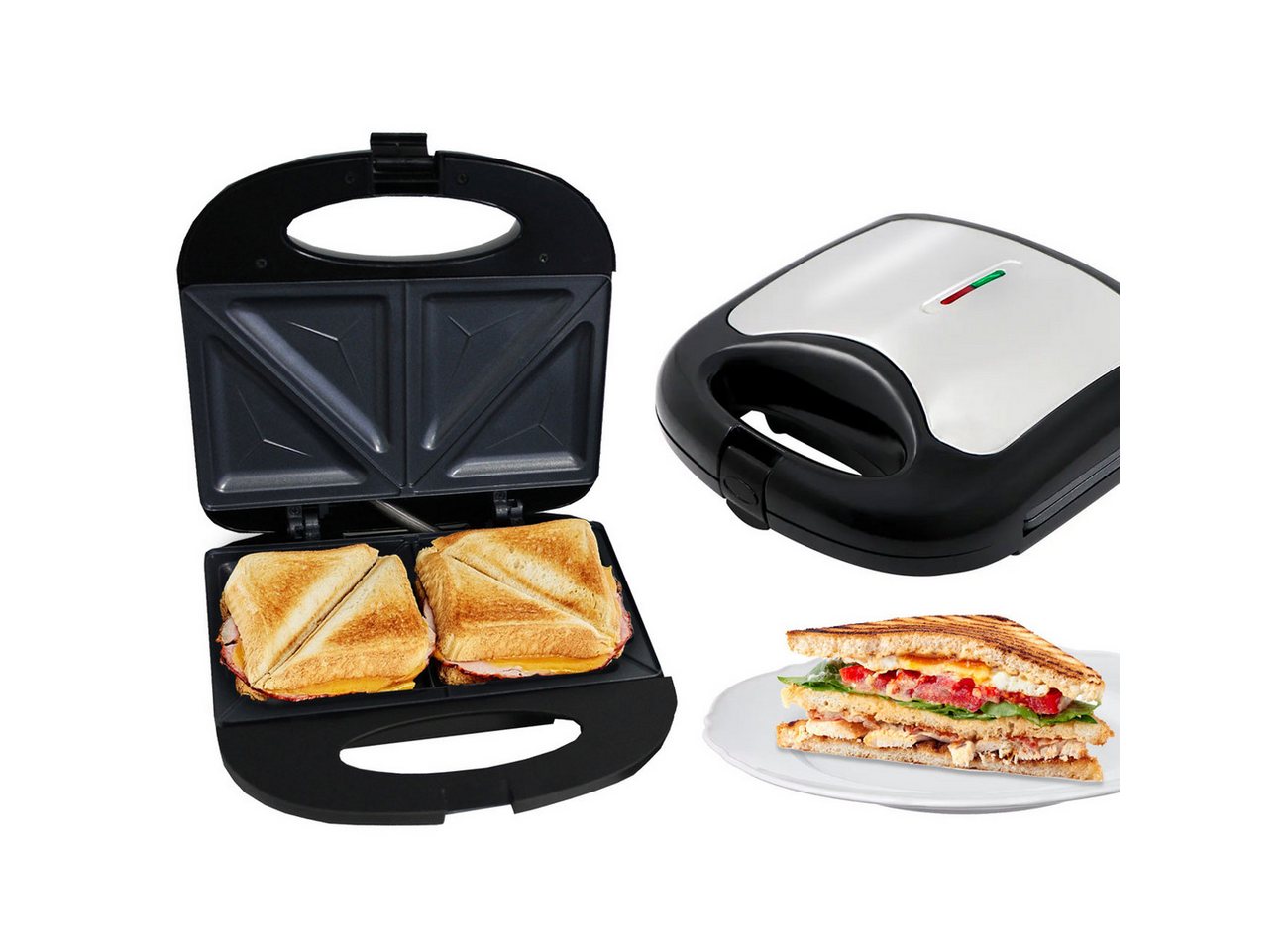 DESKI Sandwichmaker Hitzebeständiger Sandwichmaker 750W, 2 Grill-Sandwiches antihaft, 750 W, XL-Sandwichmaker mit Cool-Touch-Griff & Antihaft-Grillplatten