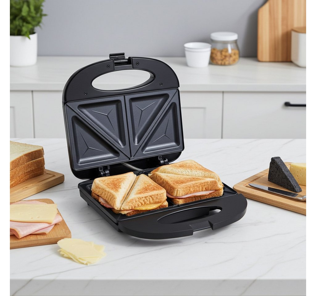DESKI Sandwichmaker Hitzebeständiger Sandwichmaker 750W, 2 Grill-Sandwiches antihaft, 750 W, XL-Sandwichmaker mit Cool-Touch-Griff & Antihaft-Grillplatten Bild 2