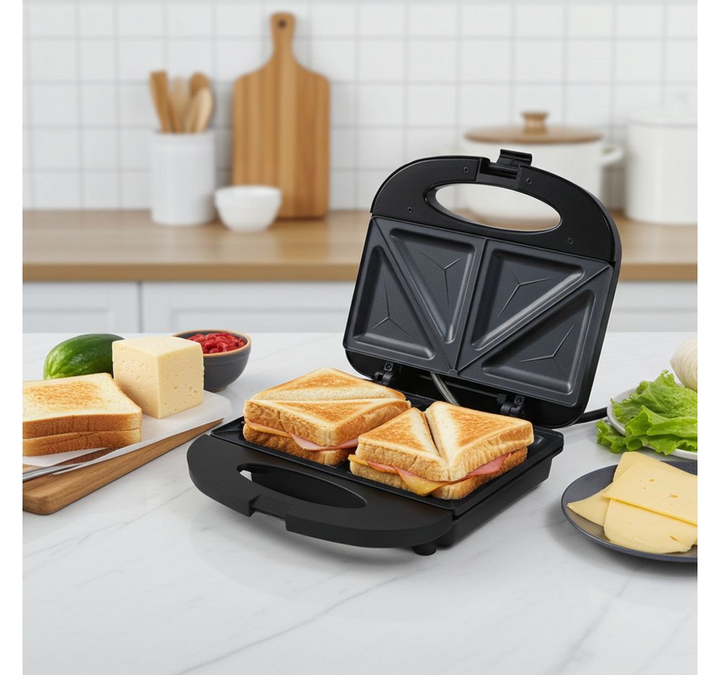 DESKI Sandwichmaker Hitzebeständiger Sandwichmaker 750W, 2 Grill-Sandwiches antihaft, 750 W, XL-Sandwichmaker mit Cool-Touch-Griff & Antihaft-Grillplatten Bild 3
