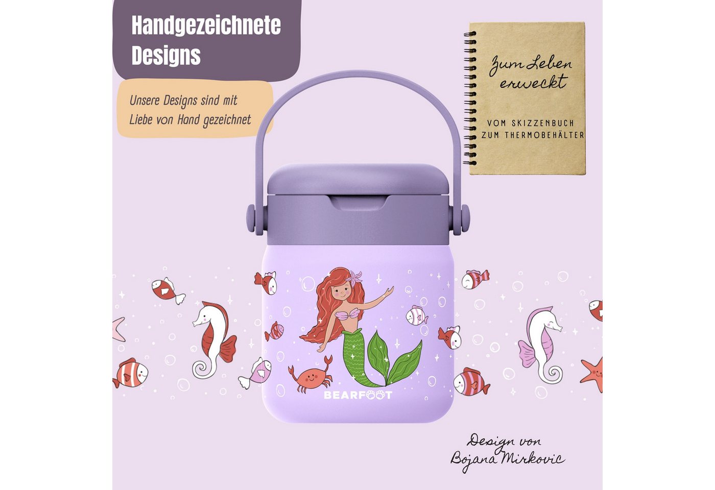 BEARFOOT Trinkflasche Thermobehälter Kinder Edelstahl - Meerjungfrau lila, Thermobehälter, auslaufsicher, Edelstahl, Food jar, BPA-frei