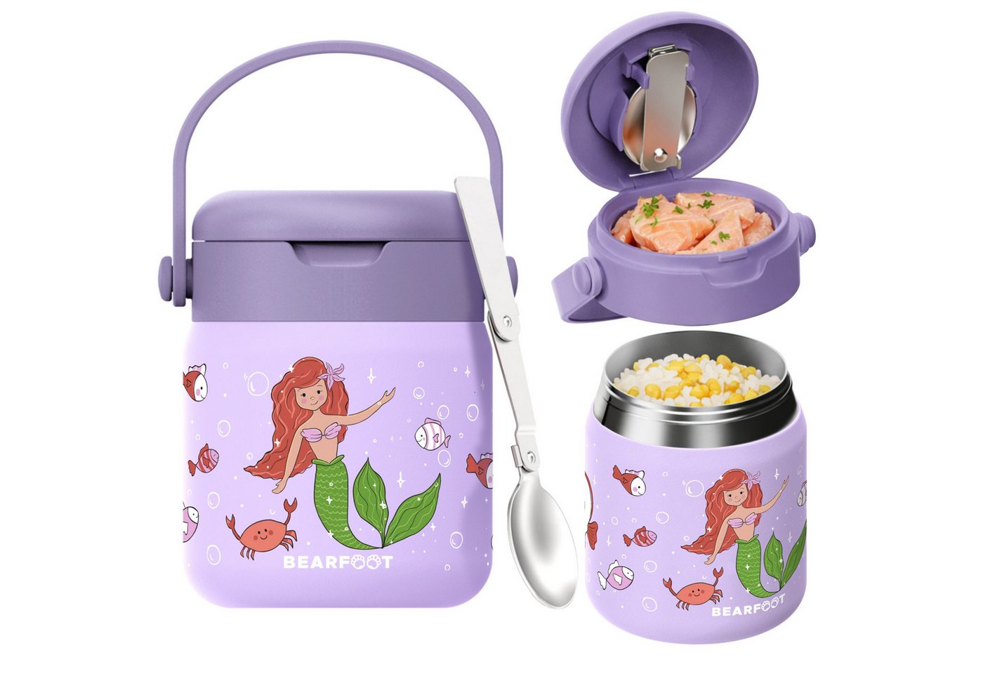 BEARFOOT Trinkflasche Thermobehälter Kinder Edelstahl - Meerjungfrau lila, Thermobehälter, auslaufsicher, Edelstahl, Food jar, BPA-frei Bild 2