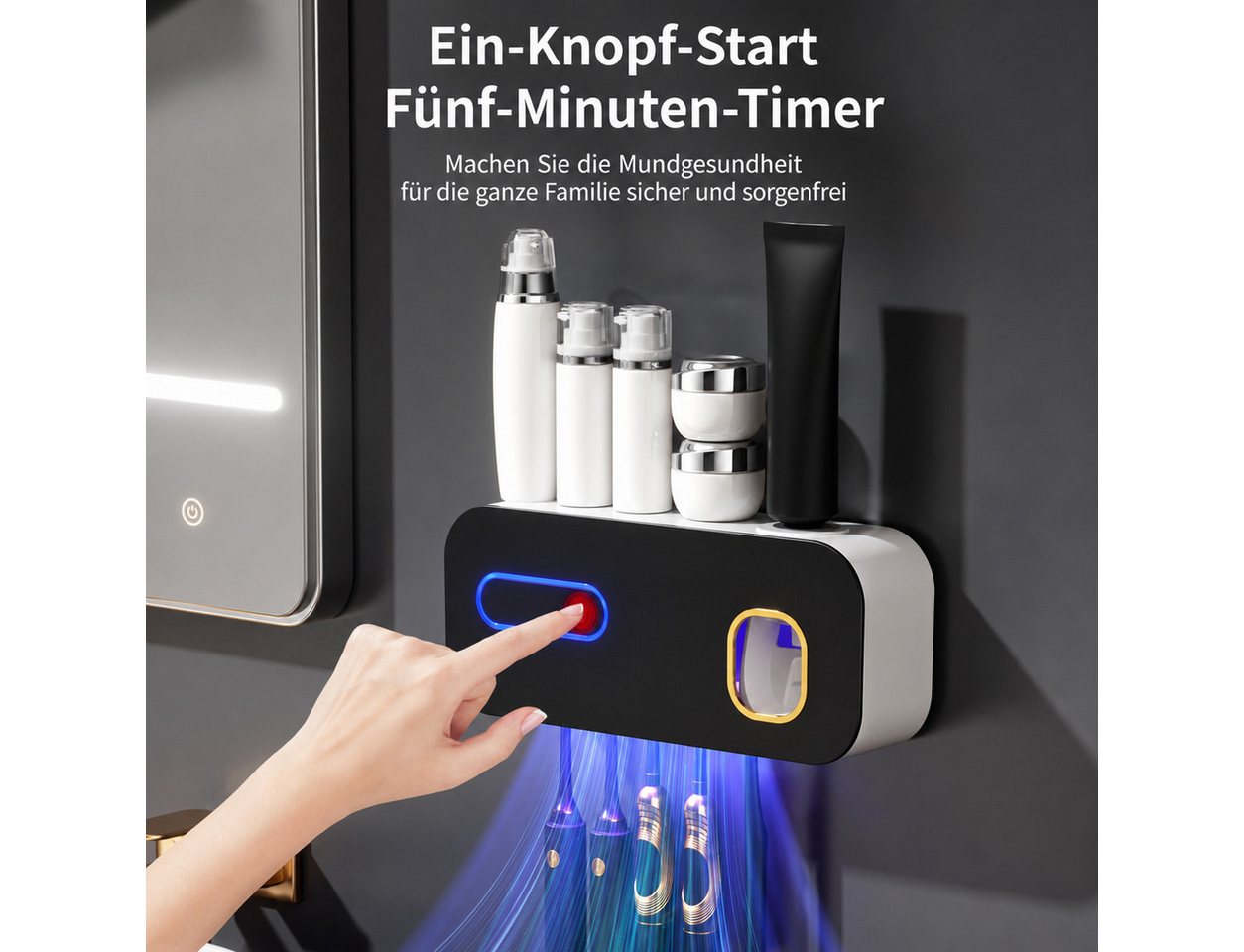 wohnTRAUM24 UV-Zahnbürstenhalter UV-Zahnbürste Sanitizer, Wiederaufladbar Zahnbürste Sanitizer Halter, Kabellose Wand Montiert Zahnbürste Sterilisator für Bäder mit 5 Slots