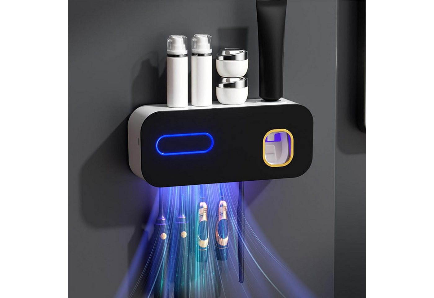 wohnTRAUM24 UV-Zahnbürstenhalter UV-Zahnbürste Sanitizer, Wiederaufladbar Zahnbürste Sanitizer Halter, Kabellose Wand Montiert Zahnbürste Sterilisator für Bäder mit 5 Slots Bild 2