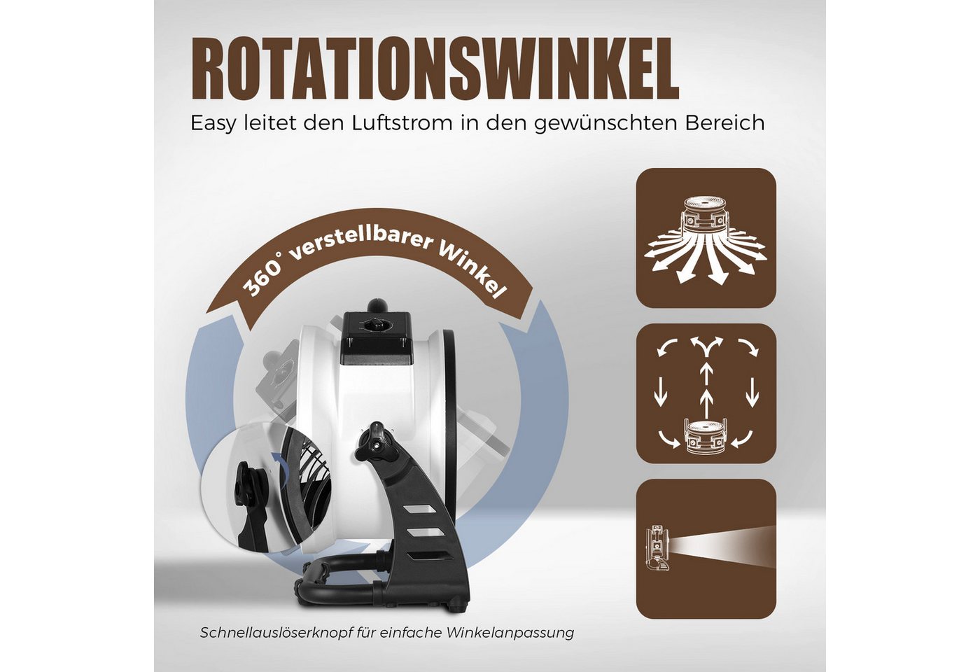 XPOWER Tischventilator Luftumwälz Utility Lüfter Elektro Ventilator Laufradventilator, 60W, 900CFM, 3-Stunden-Timer & 4 verstellbare Geschwindigkeiten Bild 4