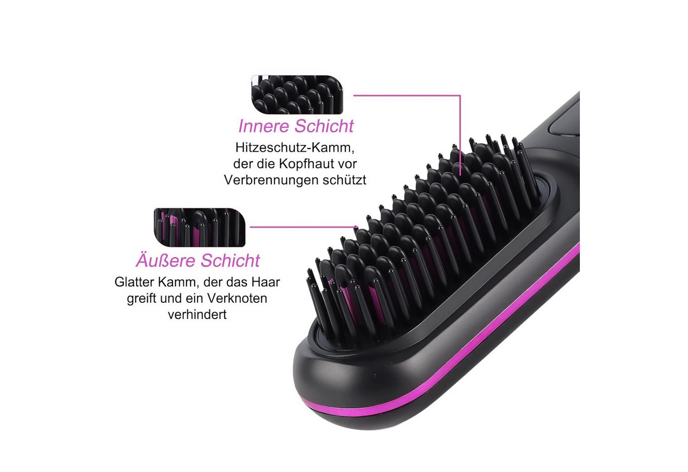 FANNOU Haarglättbürste Stylingbürste für kurze Haare kabellos Haarglätter Bürste, tragbare Haarbürste elektrisch für unterwegs, wiederaufladbar Bild 3
