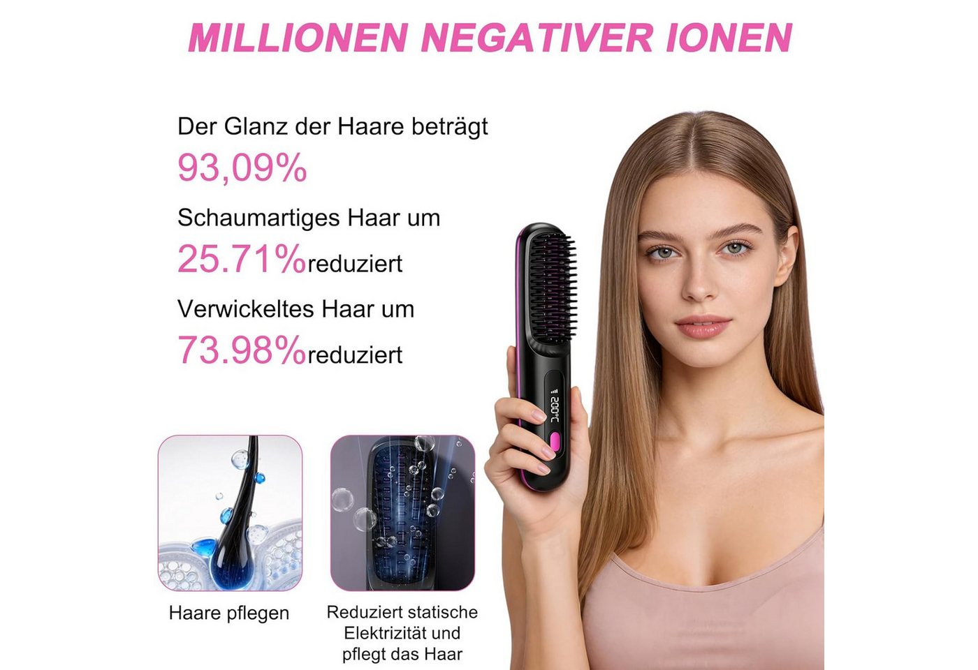 FANNOU Haarglättbürste Stylingbürste für kurze Haare kabellos Haarglätter Bürste, tragbare Haarbürste elektrisch für unterwegs, wiederaufladbar Bild 4
