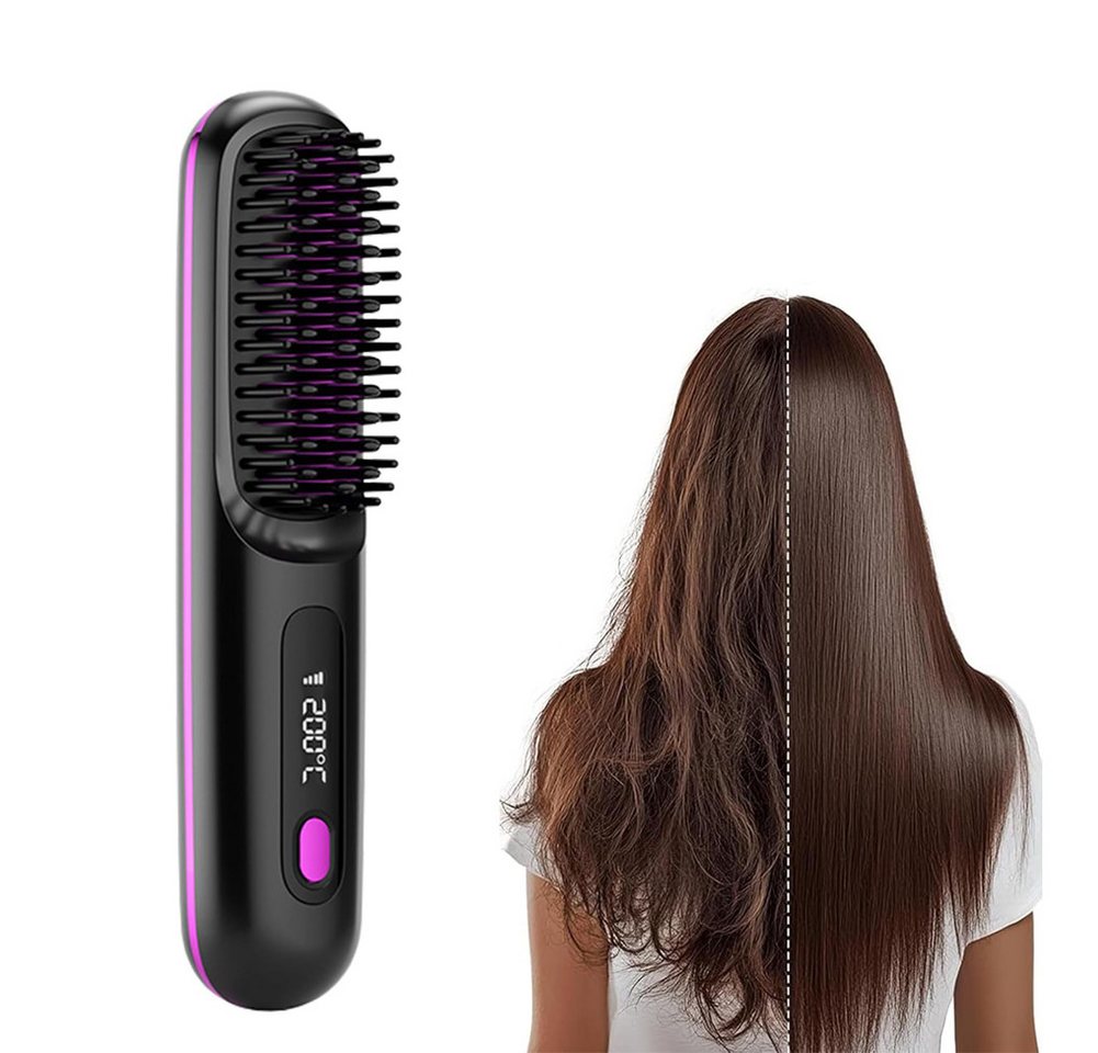 FANNOU Haarglättbürste Stylingbürste für kurze Haare kabellos Haarglätter Bürste, tragbare Haarbürste elektrisch für unterwegs, wiederaufladbar Bild 5