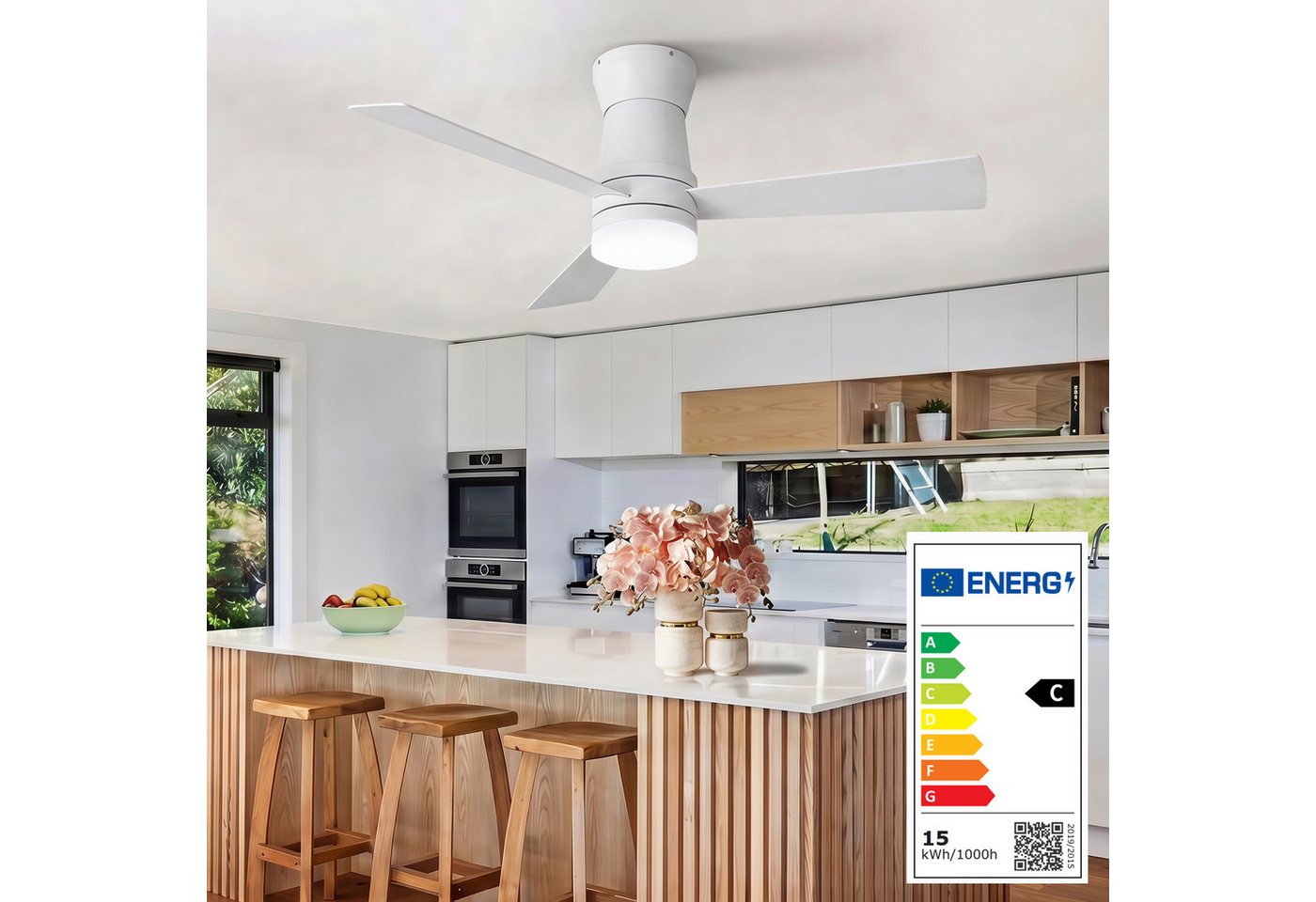 Furnishings Home Deckenventilator Ventilatorleuchte Deckenlampe mit Fernbedienung Leiser, 6 Stufen, 132 cm Durchmesser, DC Motor, Dimmbare LED, Sommer/Winterfunktion