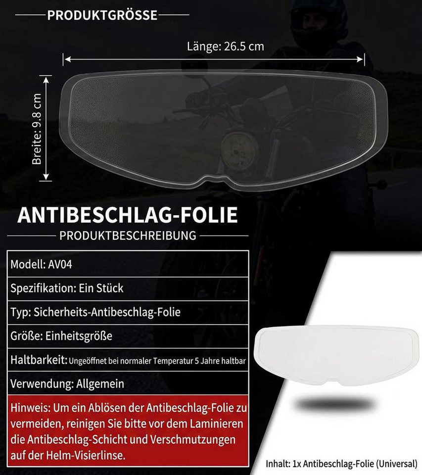 GarveeMore Motorradhelm Anti‑Beschlag‑Folie 26,5×9,8 cm für Motorradhelm‑Visier, optisch klar, zuschneidbar für die meisten Helme, Anti‑Beschlag Folie Motorradhelm Bild 2