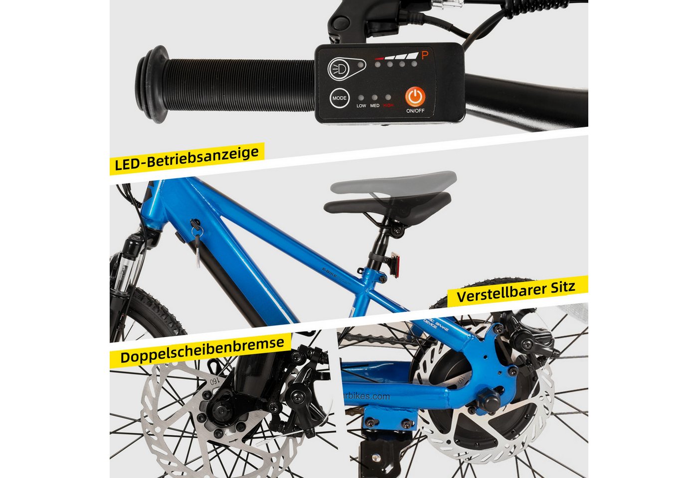HILAND E-Bike 20/24 Zoll E‑Mountainbike 24V 250W Akku abnehmbar Kinder u. Erwachsene, Heckmotor, 124,8 Wh