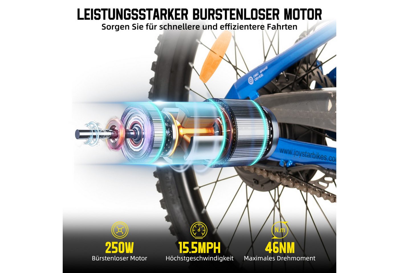 HILAND E-Bike 20/24 Zoll E‑Mountainbike 24V 250W Akku abnehmbar Kinder u. Erwachsene, Heckmotor, 124,8 Wh Bild 2