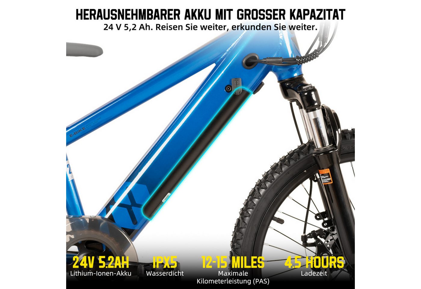 HILAND E-Bike 20/24 Zoll E‑Mountainbike 24V 250W Akku abnehmbar Kinder u. Erwachsene, Heckmotor, 124,8 Wh Bild 3