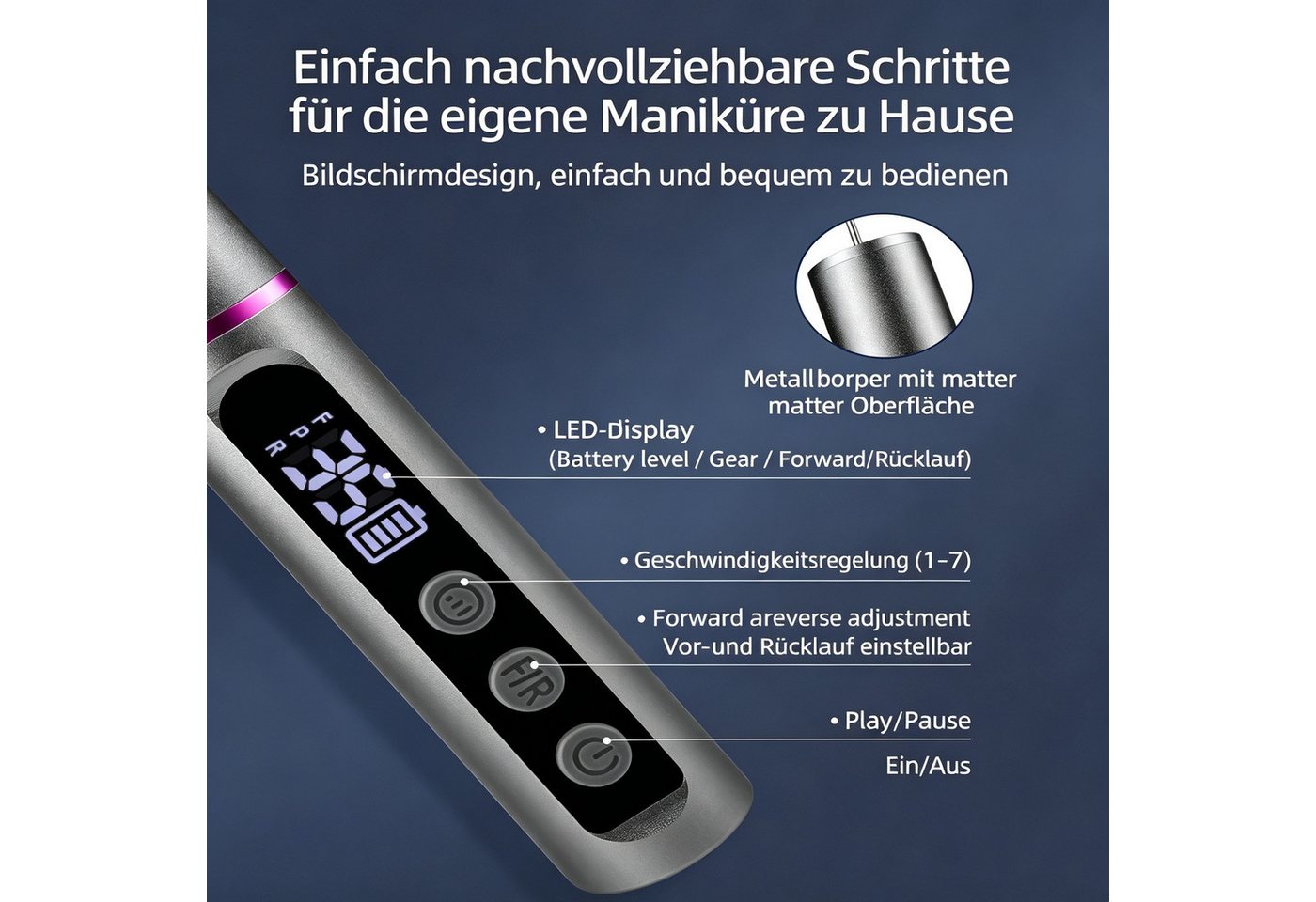 inschimmer Maniküre-Pediküre-Set Nagelfräser Kabellose Elektrische Nagelfeile 35000RPM für Gelnägel Bild 5
