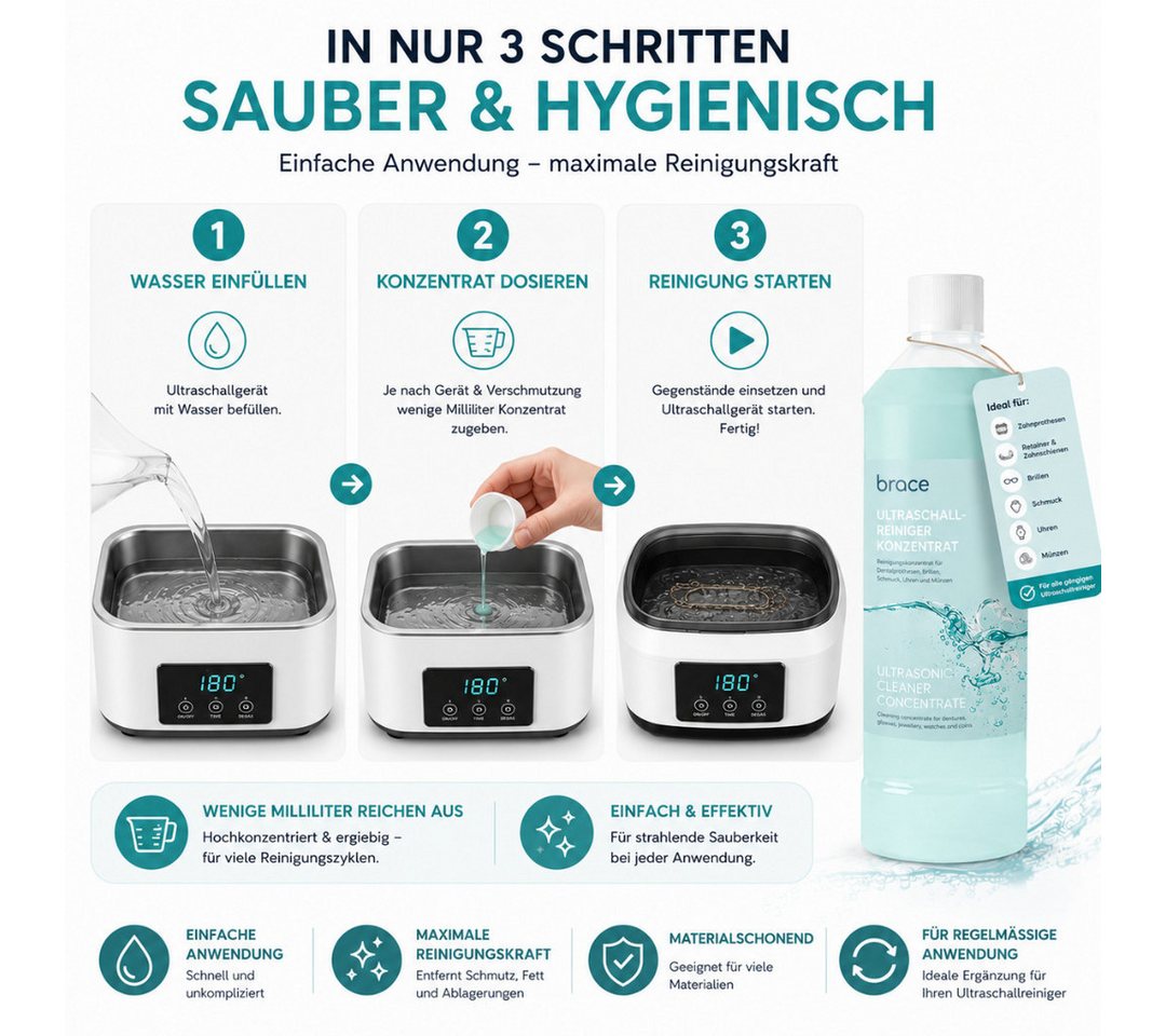 Brace Dental Ultraschallreiniger Brace 1L Ultraschallreiniger Konzentrat Bild 4