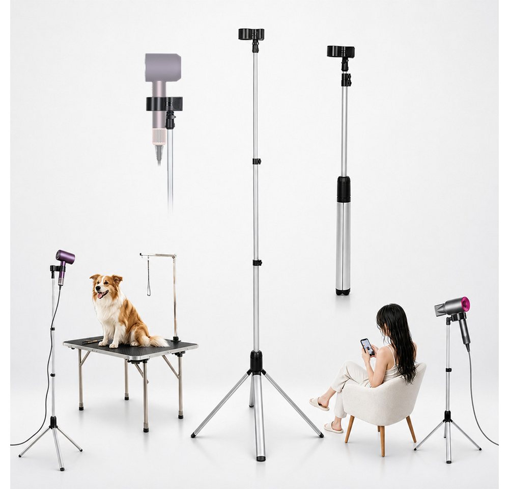 PRIISF Haartrockner Zubehör Haartrockner Ständerhalter Föhn Halterung Bodengebläse Halter, 75-150cm Höhenverstellbar Haartrocknerhalter Haartrockner-Klemmständer, freihändiges Haartrocknern Stand für Badezimmer Pflege Hunden Katzen Bild 2