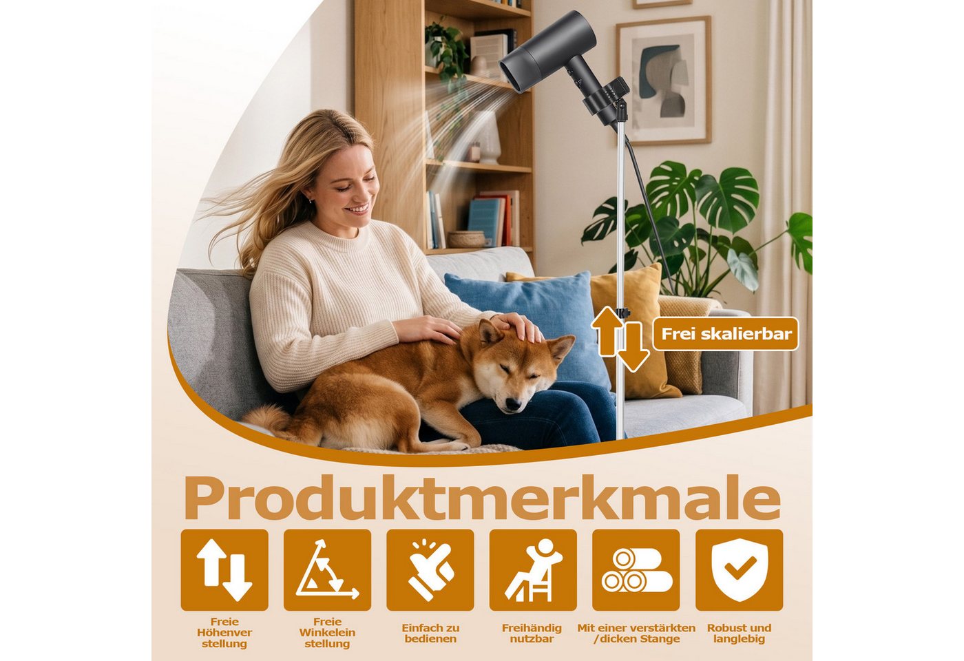 PRIISF Haartrockner Zubehör Haartrockner Ständerhalter Föhn Halterung Bodengebläse Halter, 75-150cm Höhenverstellbar Haartrocknerhalter Haartrockner-Klemmständer, freihändiges Haartrocknern Stand für Badezimmer Pflege Hunden Katzen Bild 4