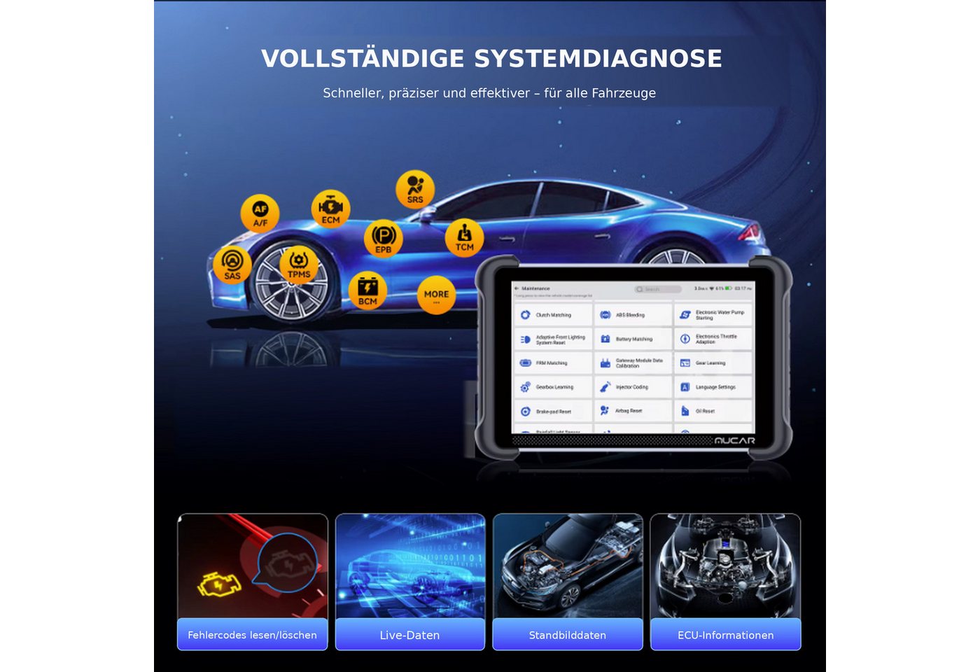 MUCAR Kfz-Diagnosegerät Profi OBD2 Diagnosegerät J2534 ECU-Codierung 35+ Servicefunktionen, Komplett-Set, Profi-Set, Vollsystemdiagnose, J2534 Pass-Thru, ECU-Codierung