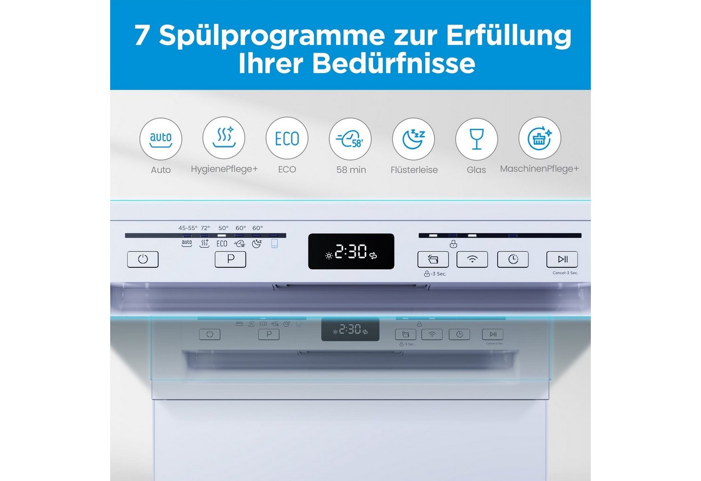 Midea Standgeschirrspüler Serie 5 SF 5.45NW10C, 10 Maßgedecke, 44dB, IOT, Golden Hygiene Certificate, 1-24H Delay Start, Half Loading Bild 4