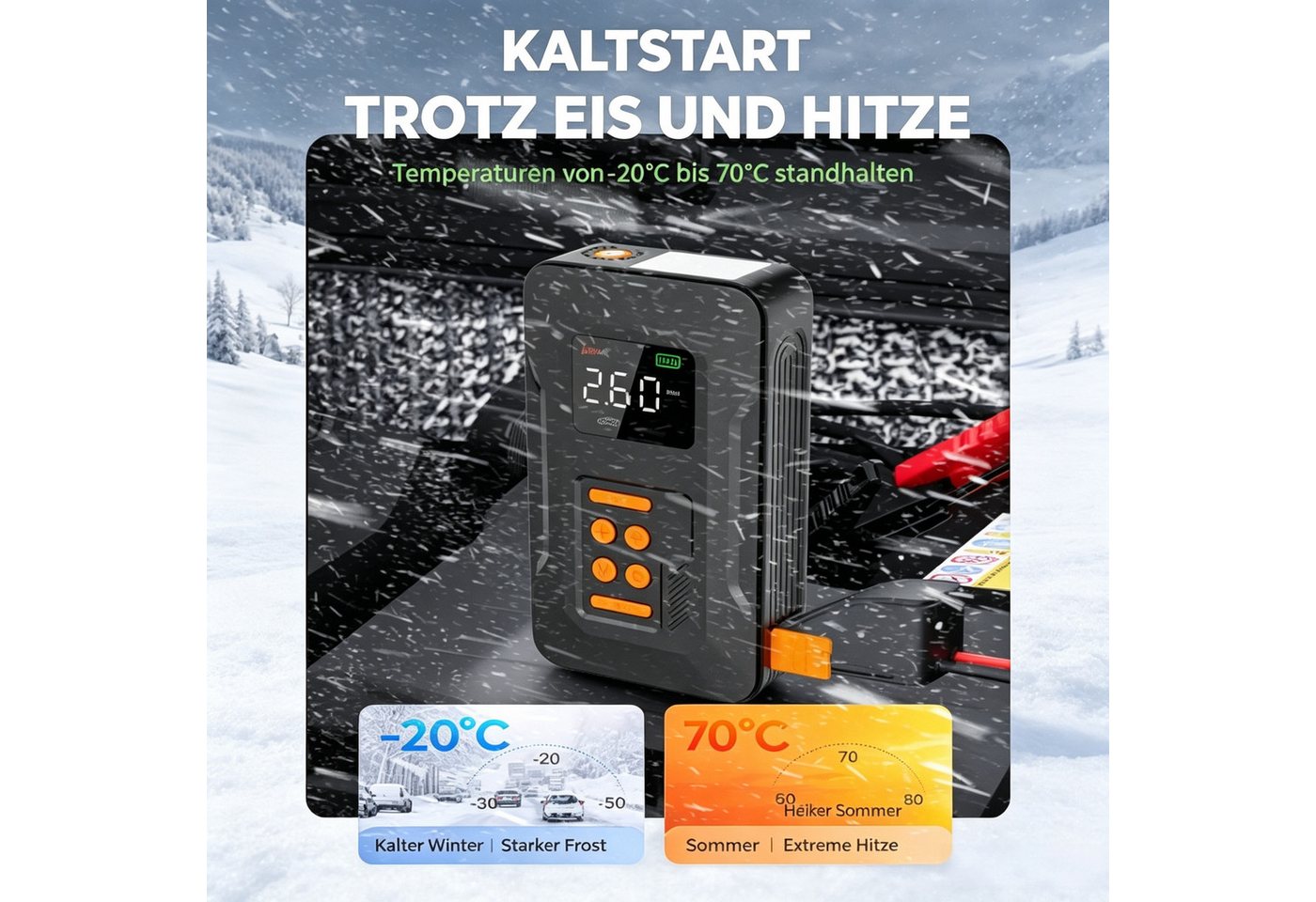 Vornix Starthilfe Powerbank Auto 8000mAh(12V),4-in-1 Starthilfegerät Autobatterie-Ladegerät (Starthilfe Powerbank mit Luftkompressor)