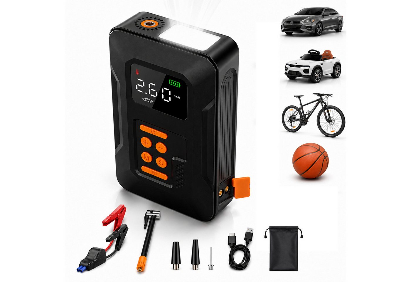 Vornix Starthilfe Powerbank Auto 8000mAh(12V),4-in-1 Starthilfegerät Autobatterie-Ladegerät (Starthilfe Powerbank mit Luftkompressor) Bild 4