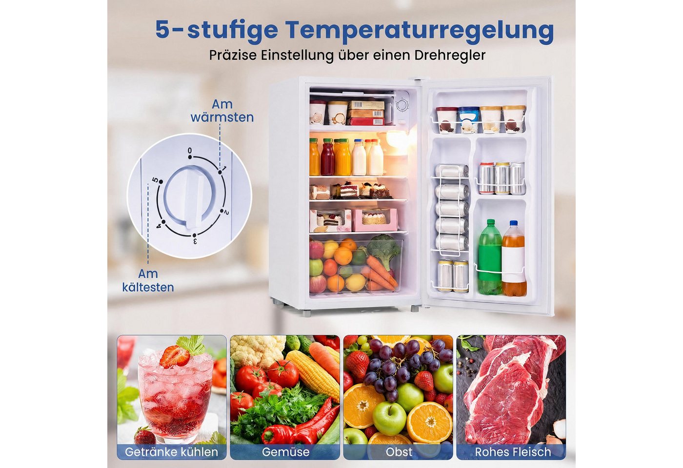 COSTWAY Kühlschrank FP11237DE/BC-98, 77.5 cm hoch, 44.5 cm breit, 98L, < 39dB Bild 2