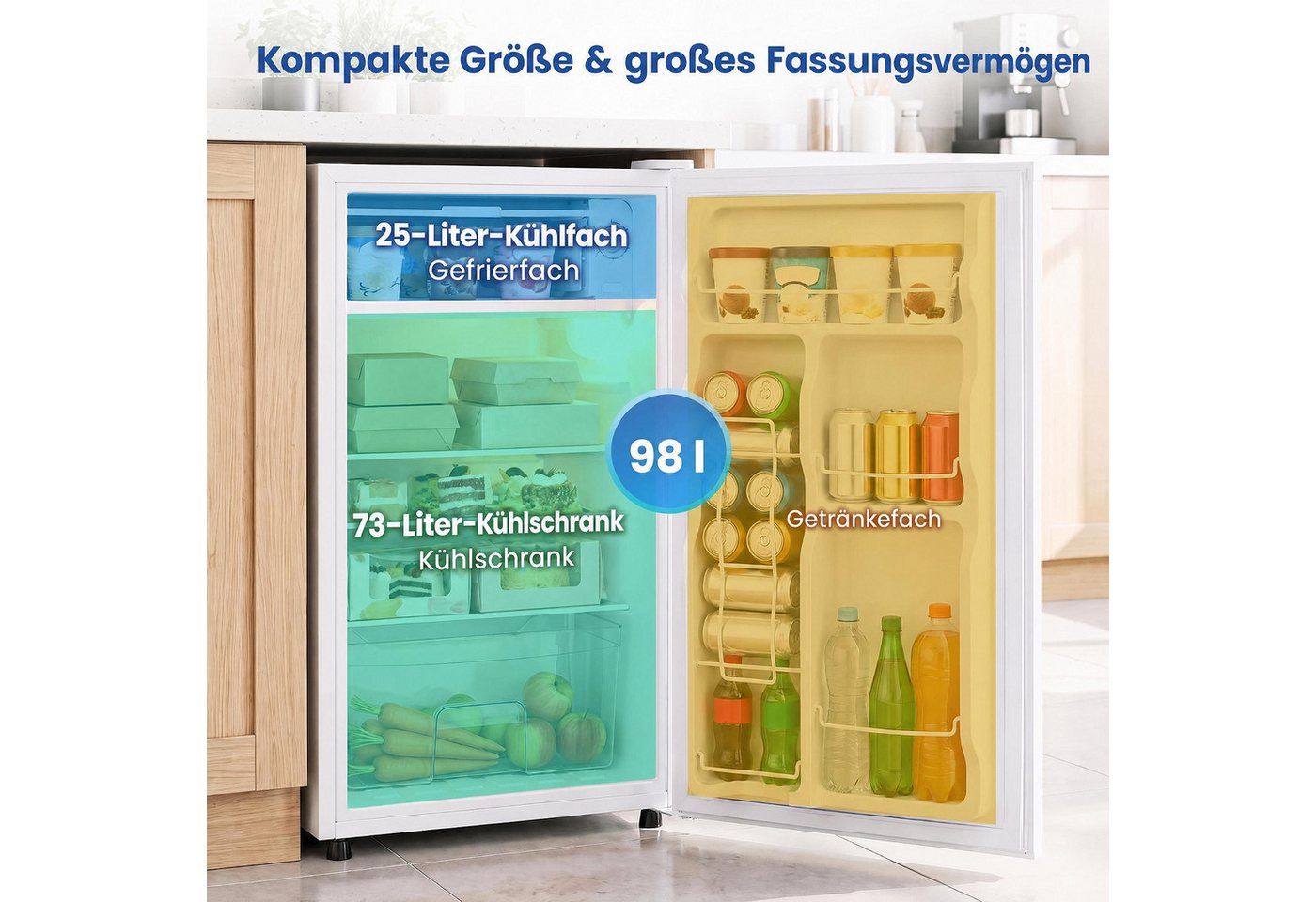 COSTWAY Kühlschrank FP11237DE/BC-98, 77.5 cm hoch, 44.5 cm breit, 98L, < 39dB Bild 3