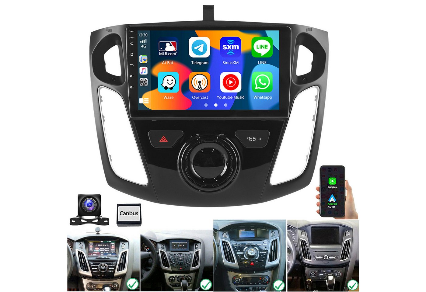 ESSGOO DAB+ 64G Carplay Für Ford Focus MK3 Autoradio 2DIN Android 15 GPS NAVI Autoradio (RDS, 4+64GB(optional), Digitalradio (DAB), FM, AM, Carplay Android Auto Bluetooth EQ USB GPS Navi WIFI Touchscreen)