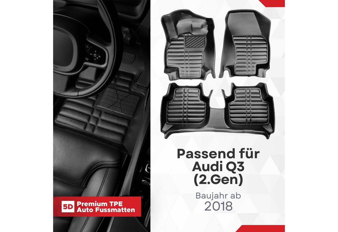 fussmattenprofi.com Auto-Fußmatte 5D Premium Auto Fussmatten für Audi Q3 (2.Gen) (F3) 2018-2025 (1 St), für Audi Audi Q3 Bild 5
