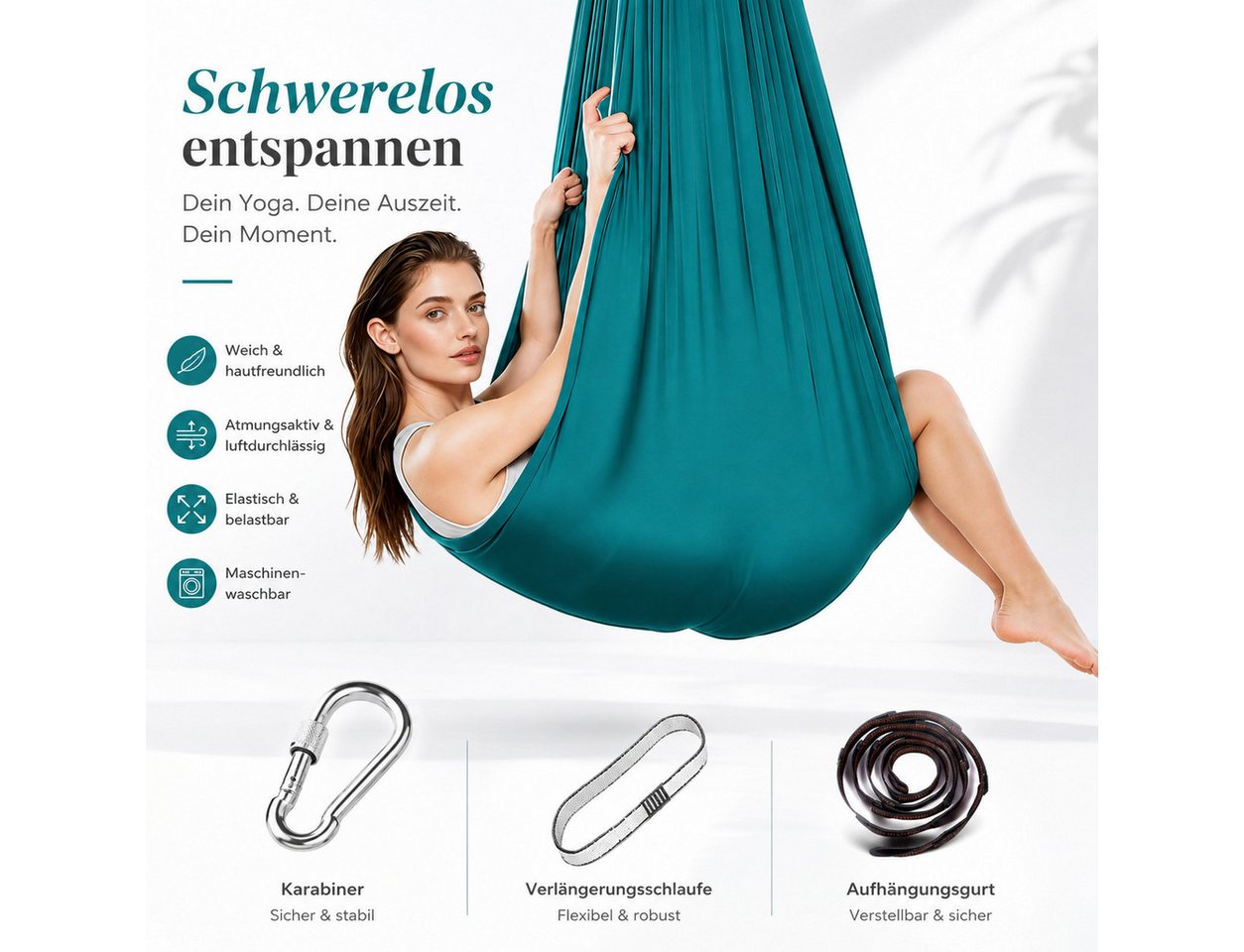 VEKROBOT Hängematte Aerial Yoga Hängematte 150x280 cm mit Aufhängung max Belastung 200 kg (Packung, 1 St., Die Höhe der Hängematte ist individuell einstellbar), Vielseitige und tragbare Hängematte