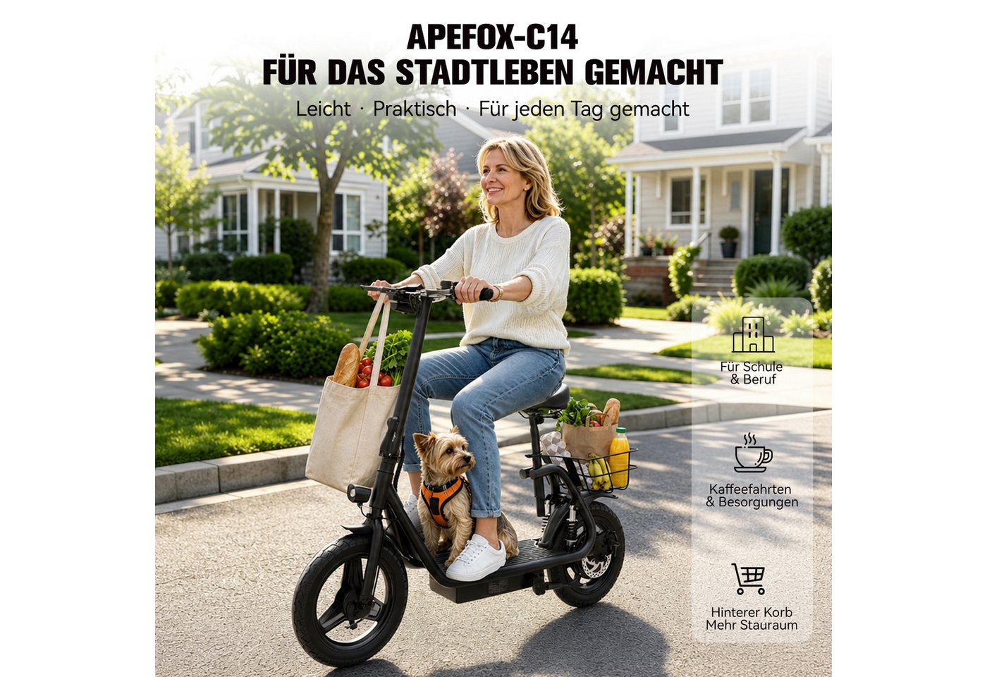 Vankel E-Scooter C14 E Scooter mit Sitz 500W 48V 15Ah 40km/h Elektroroller Korb, 500 W, Keine Straßenzulassung – ausschließlich auf Privatgelände verwenden Bild 4