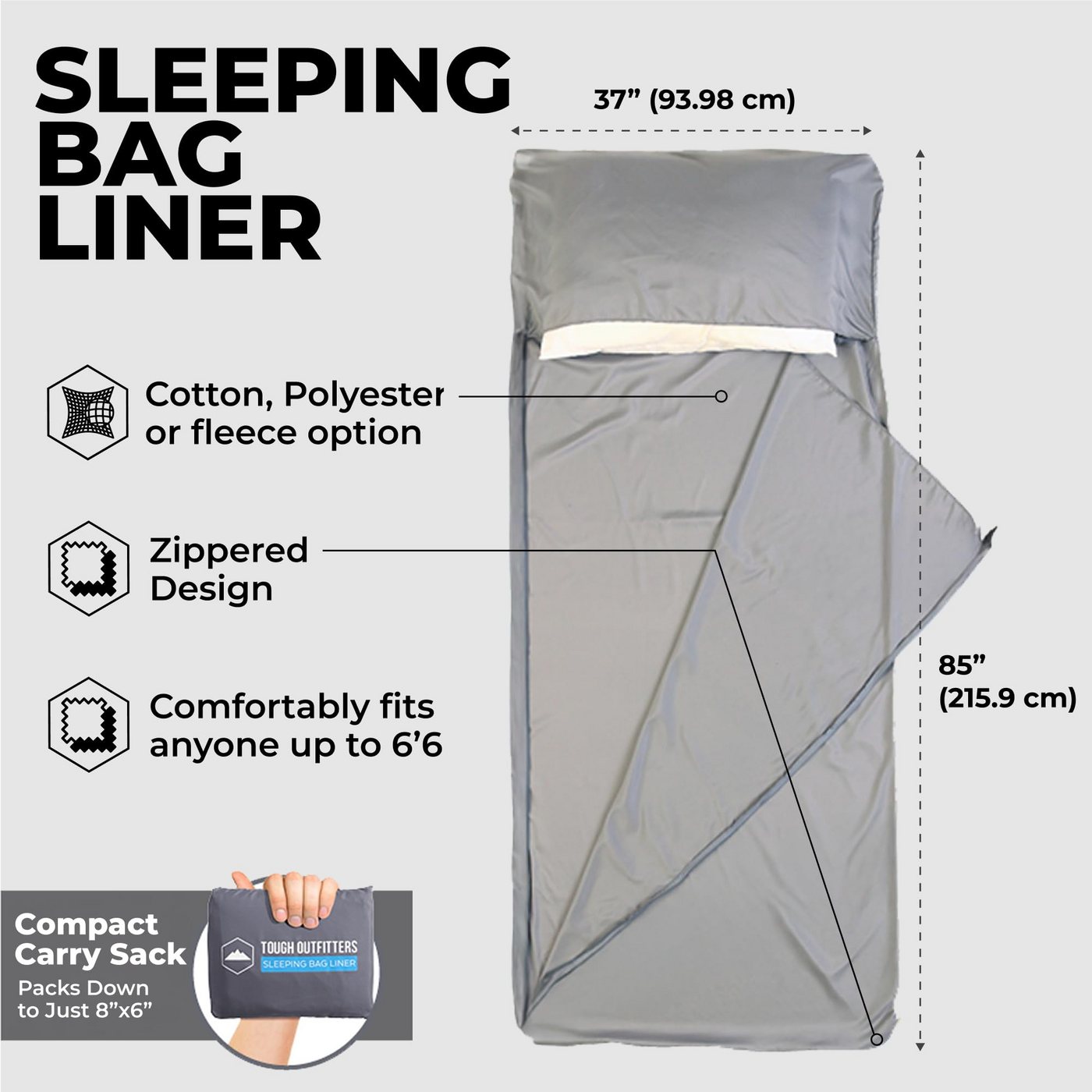 Tough Outfitters Schlafsackinlett Tough Outfitters Schlafsack-Inlett Reiselaken 1 Person 94x216 cm