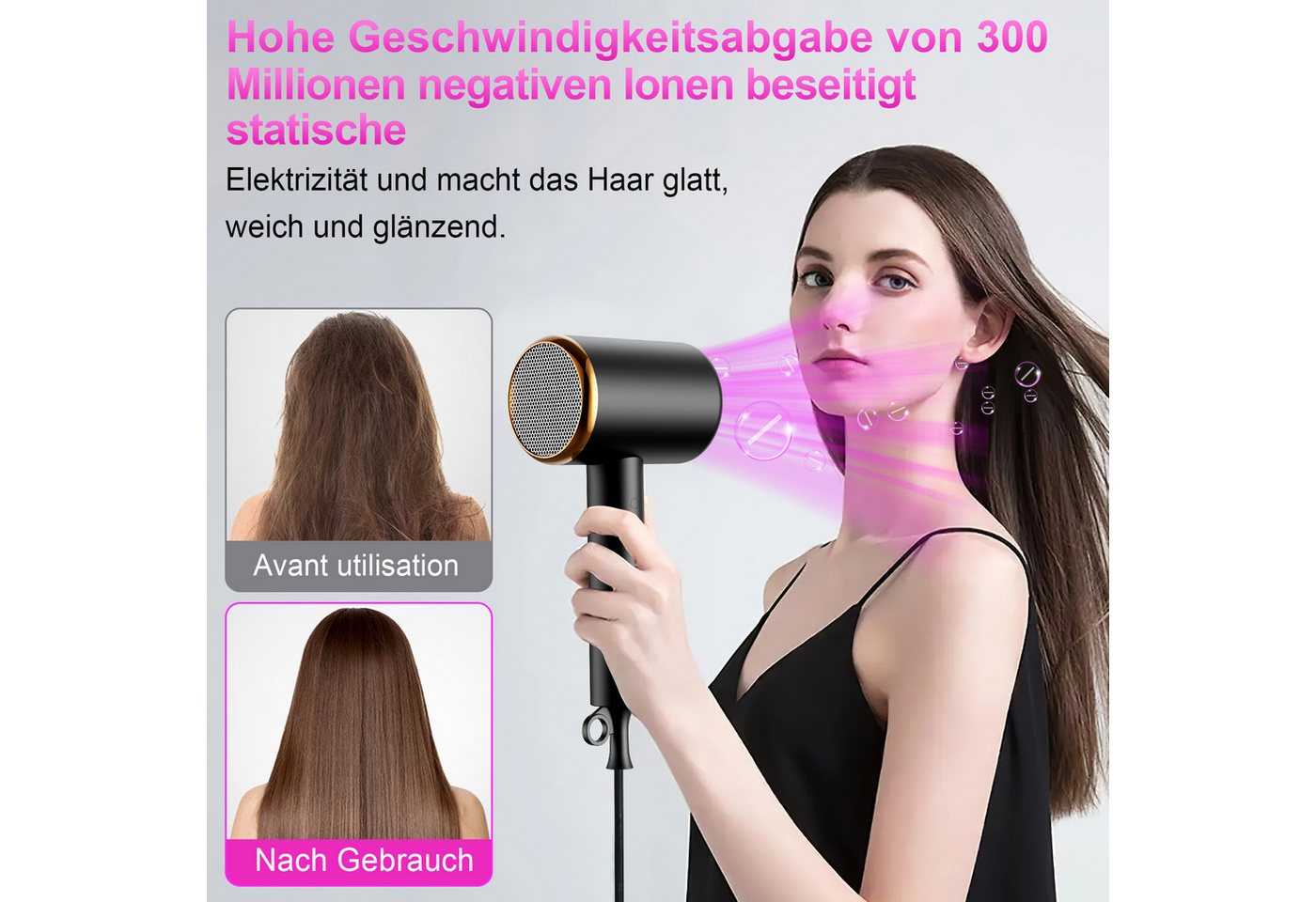 Forrlite Haartrockner 2026 Neues Haartrockner,Föhn Ionen mit Diffusor 2400W AC Motor, 2400 W, 2 Stylingdüsen Professional Ionen Haartrockner Haartrockner, Haartrockner 2400W, Professioneller Haarföhn mit 3 Hitze-Einstellungen Bild 3