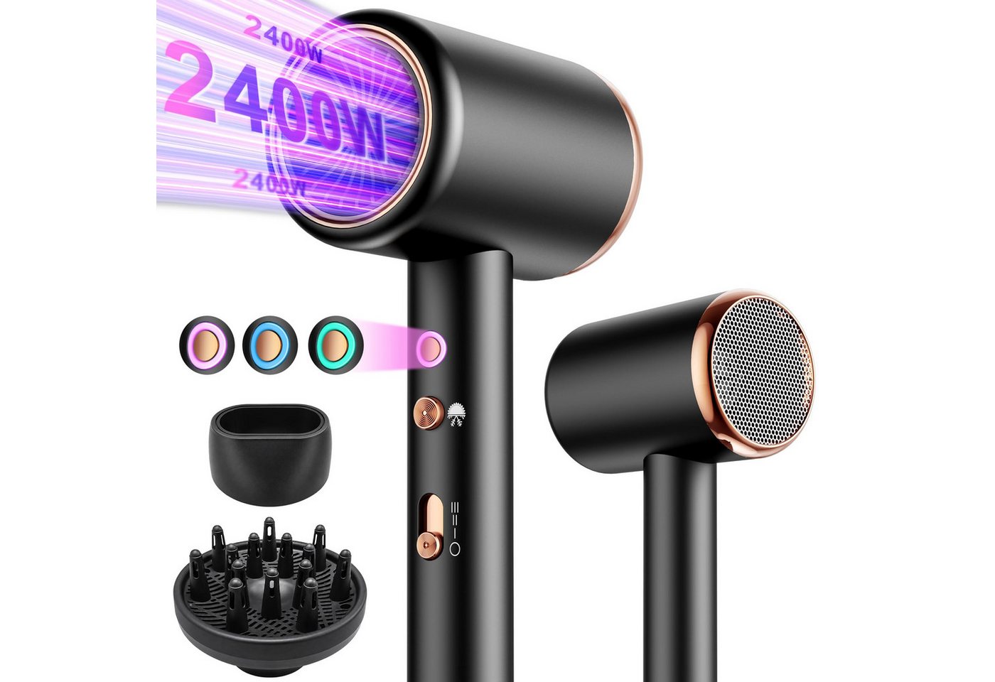 Forrlite Haartrockner 2026 Neues Haartrockner,Föhn Ionen mit Diffusor 2400W AC Motor, 2400 W, 2 Stylingdüsen Professional Ionen Haartrockner Haartrockner, Haartrockner 2400W, Professioneller Haarföhn mit 3 Hitze-Einstellungen Bild 5