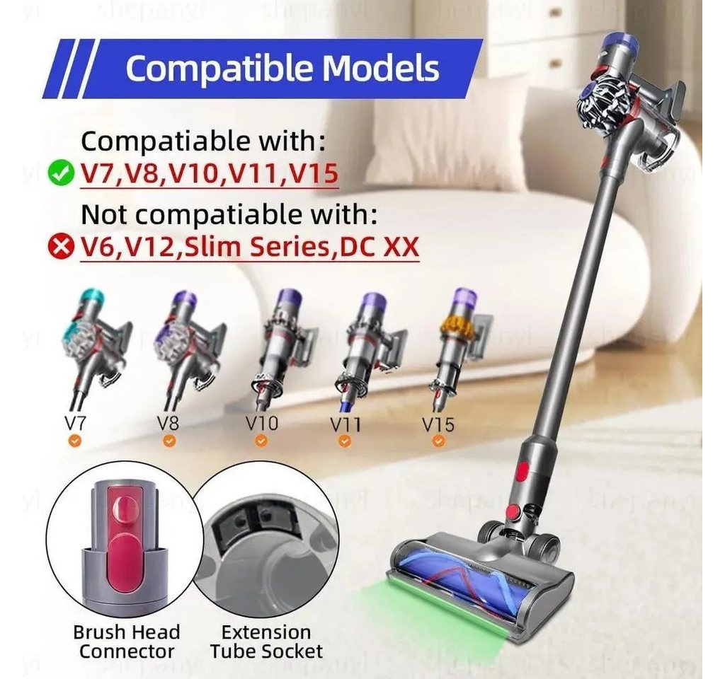ANTCOOL Staubsaugerdüsen-Set Bodendüse für Dyson V7 V8 V10 V11 V15, Turbinenbürste, grüne LED