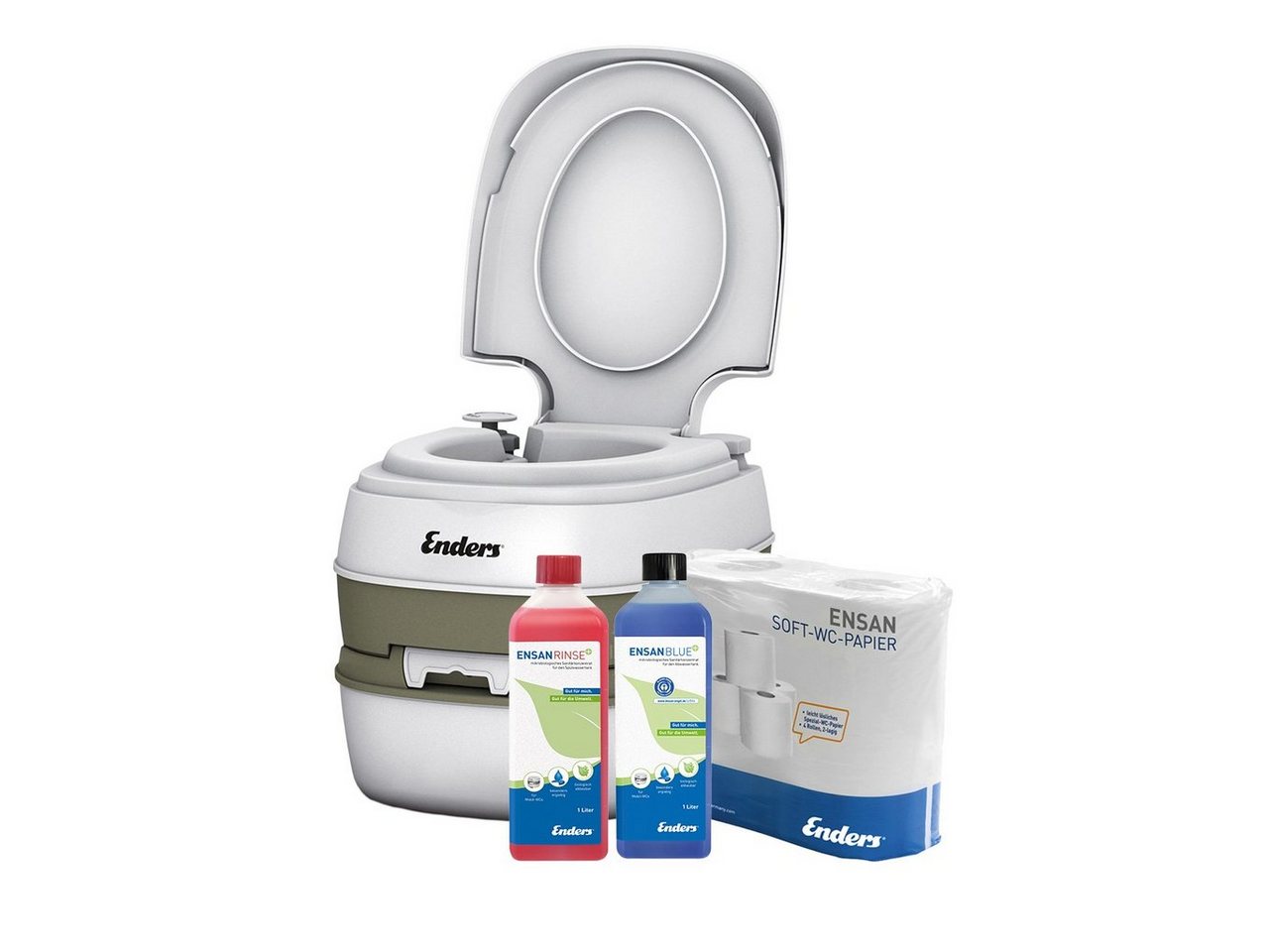 Enders® Campingtoilette SET Comfort small+: Comfort + Rinse+ 1L + Blue+ 1L + WC-Papier, (Spar-Set, 1L Rinse+ + 1L Blue+ + 4 Rollen selbstauflösendes Toilettenpapier), Kolbenpumpe, geringes Gewicht, glatte und hygienische Oberfläche Bild 3