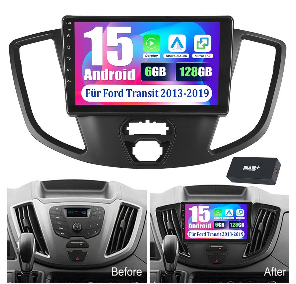 ESSGOO 6+128G DAB+ Carplay Android15 Autoradio Für Ford Transit 2015-2018 GPS Autoradio (RDS, 6GB+128GB, 4G LTE, DAB (optional), FM, AM, Carplay Android Auto Bluetooth EQ USB GPS Navi WIFI Touchscreen)