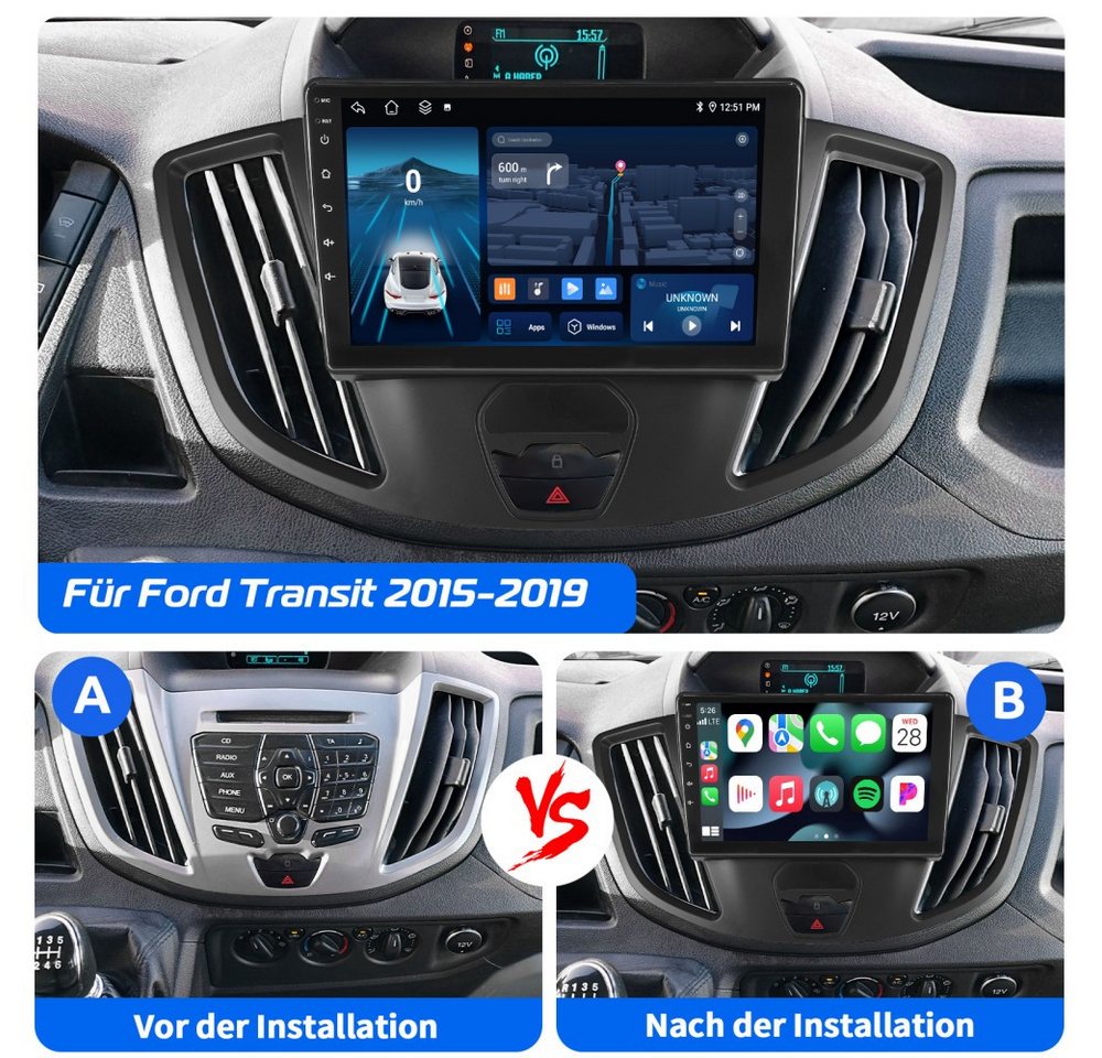 ESSGOO 6+128G DAB+ Carplay Android15 Autoradio Für Ford Transit 2015-2018 GPS Autoradio (RDS, 6GB+128GB, 4G LTE, DAB (optional), FM, AM, Carplay Android Auto Bluetooth EQ USB GPS Navi WIFI Touchscreen) Bild 4