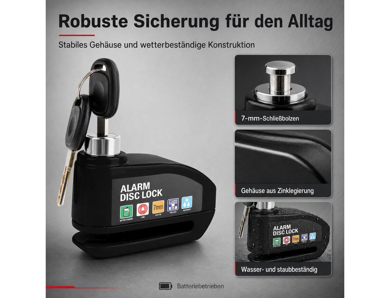 XEOOCE Bremsscheibenschloss Scheibenbremsschloss mit Alarm 110 dB für Motorrad & Roller